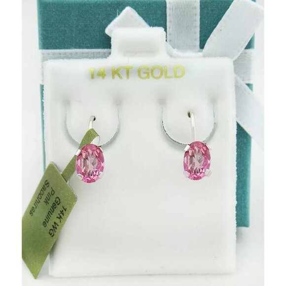 Genuine 1.94 Cts Pink Sapphire Dangling Earrings 14k White Gold